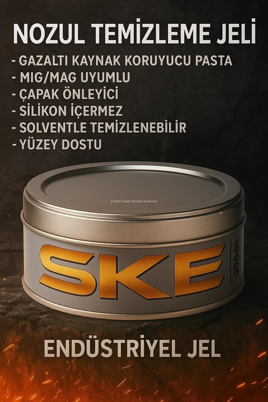 Proalet SKE Nozul Temizleme Jeli, Gazaltı Kaynak Koruyucu Pasta, 300 gr, MIG/MAG Uyumlu, Çapak Önleyici, Silikon İçermez, Solventle Temizlenebilir, Yüzey Dostu, Endüstriyel Jel