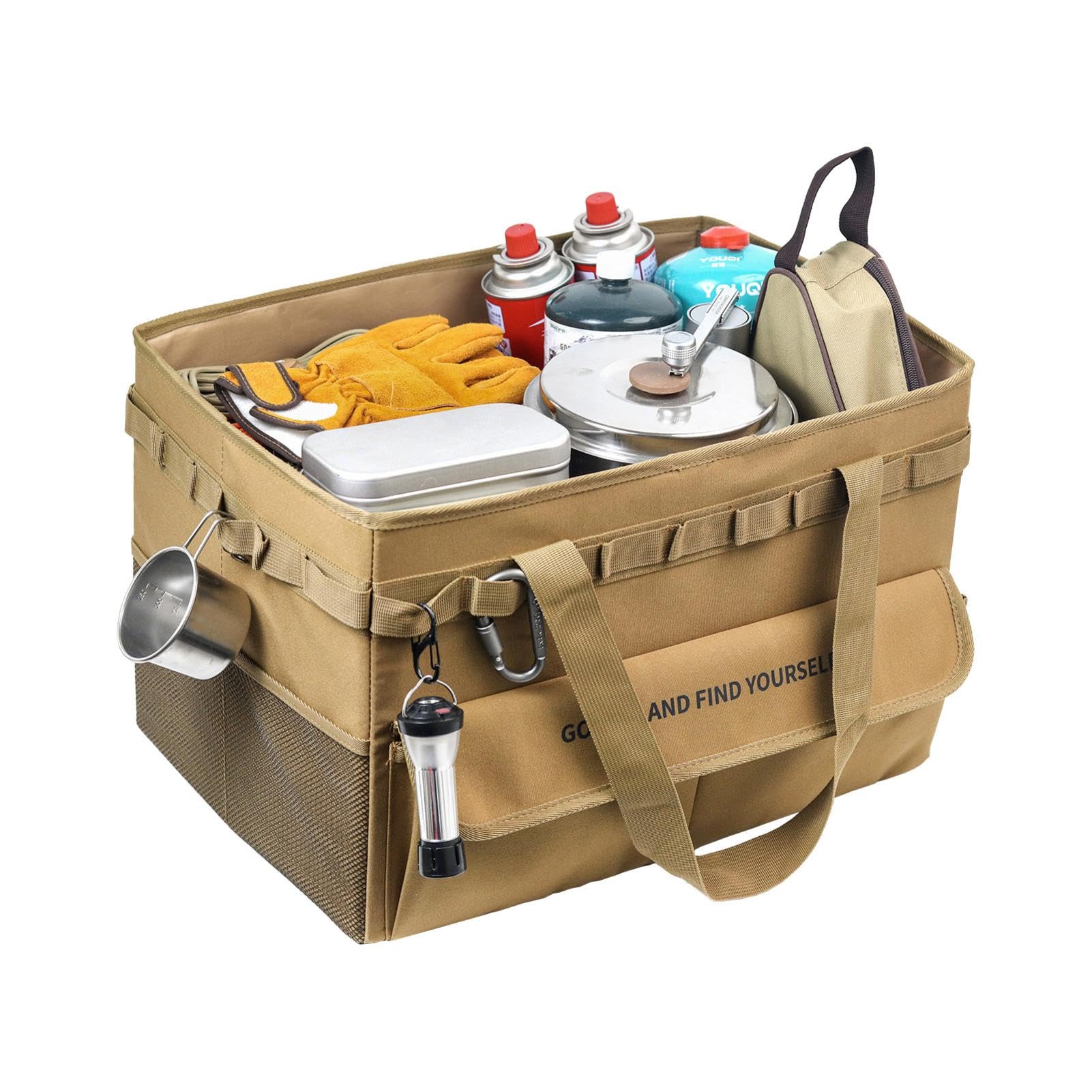 Contenitori di stoccaggio da campeggio, organizer da campeggio pieghevole | organizer per bagagliaio anticollisione, tessuto Oxford e robusta base a tavola cava, borsa da campeggio multifunzionale