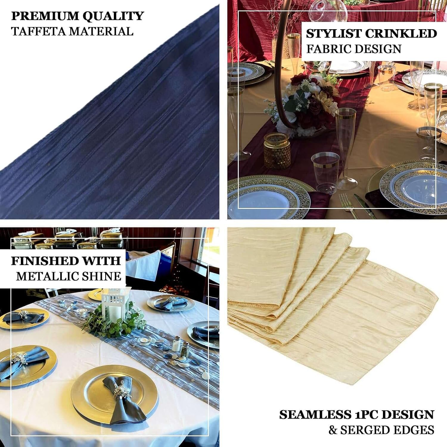Efavormart 12" x 108" Silver Accordion Crinkle Taffeta Table Runner - Impeccable Metallic Glint of Lustrous - Perfect for Wedding Ceremonies, Parties, Upscale Occasions, and Special Events