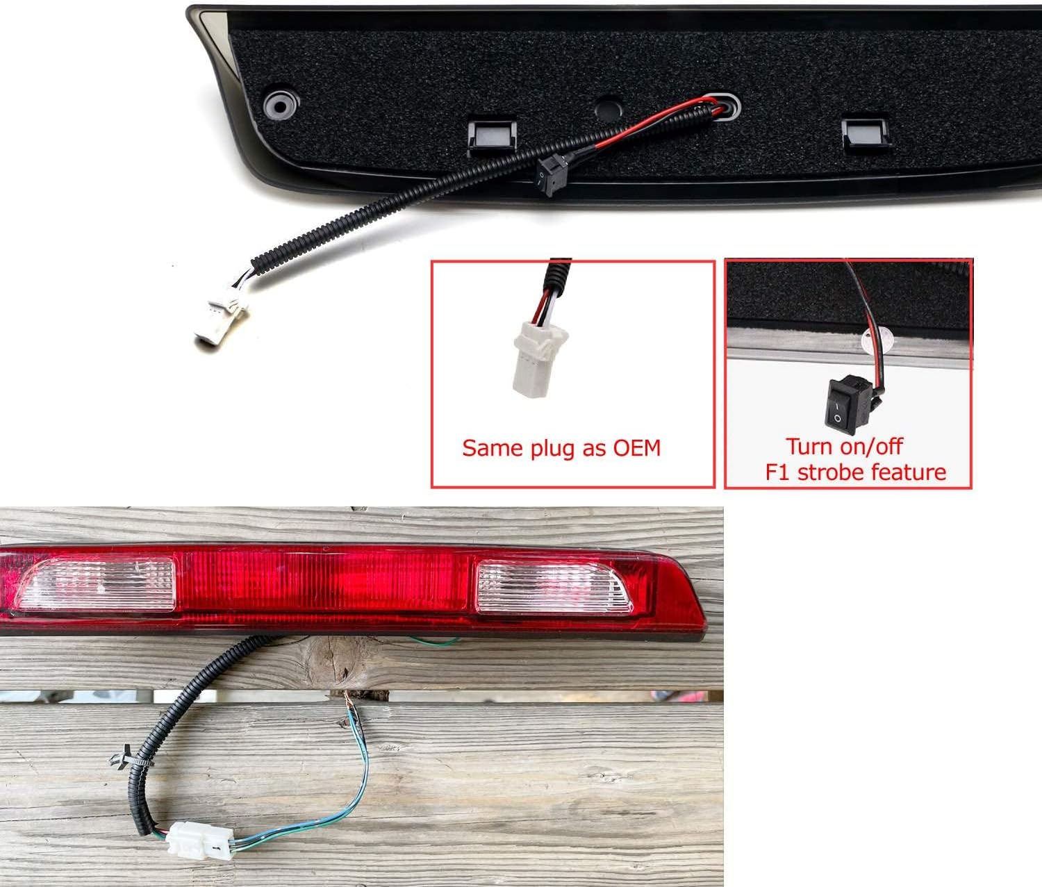 iJDMTOY Race Car Style Strobe Smoked Lens w/Red Chrome Reflector 48-SMD LED High Mount Third Brake/Clearance Light Assembly Compatible With 2004-2015 Nissan Titan