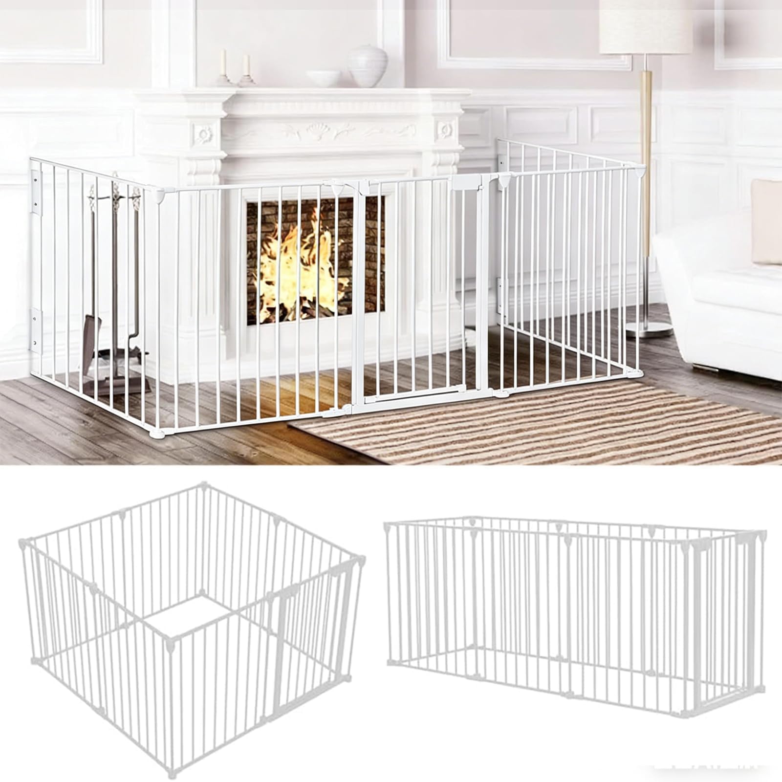 Extra Wide Baby Gate for Doorways, 5/6/8-Panels Play Yard Child Safety Gate, Detachable Dog Gates with Auto-Close Door, 75CM Tall Fence with Double Locking System for House (310x75x60CM)