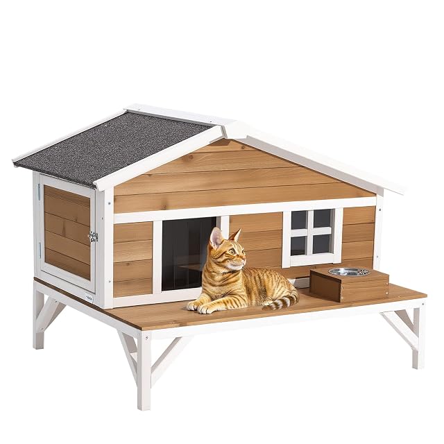 VEVOR Casa para Gatos con Aislamiento, Refugio Elevado de Gato con Aislamiento de Espuma y Plataforma Grande