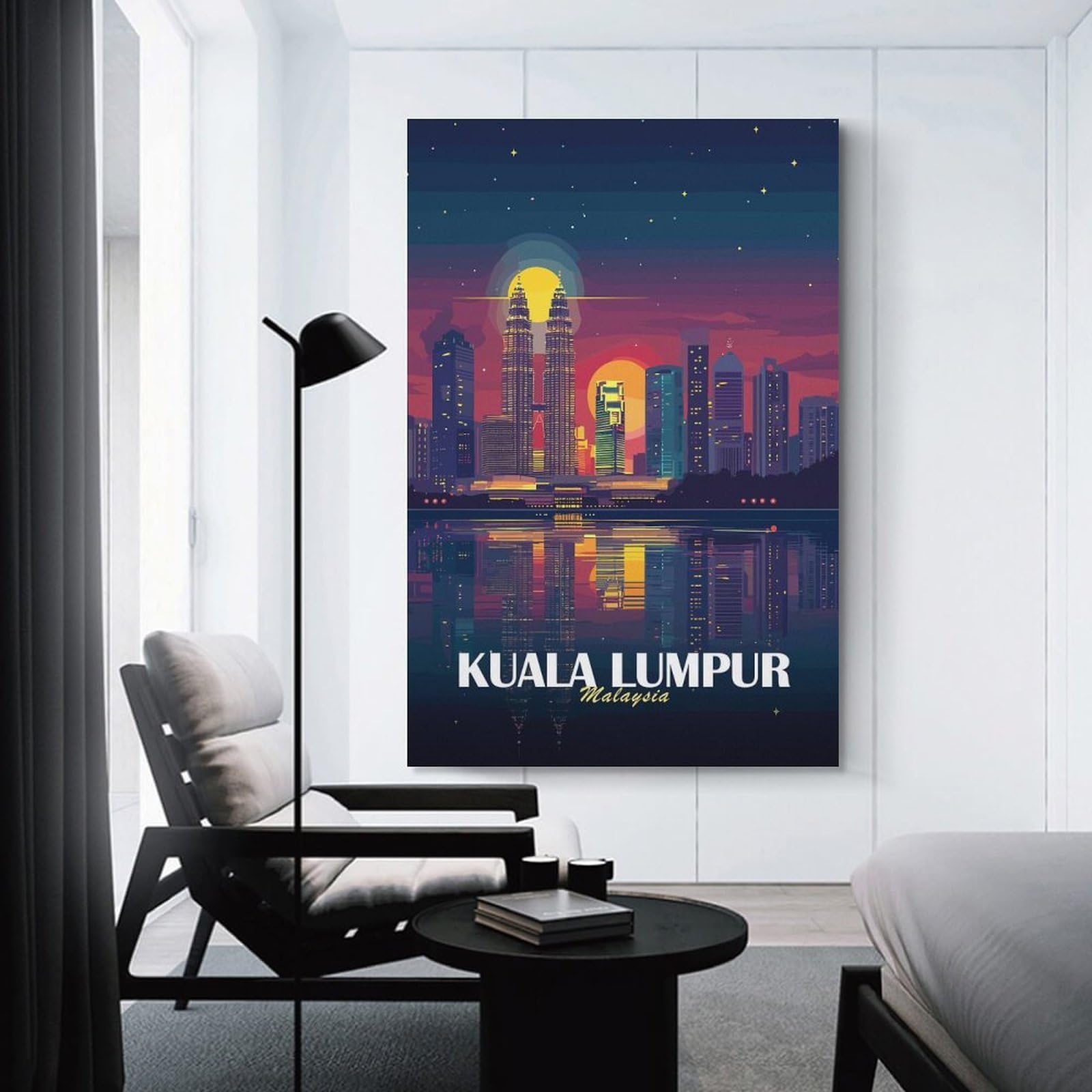 Junmoney Kuala Lumpur Skyline at Night Wall Picture Print, 08x12inch(20x30cm), for Flats, Guest Rooms Or Compact Rooms, Decorative Canvas Decor for Home Updates