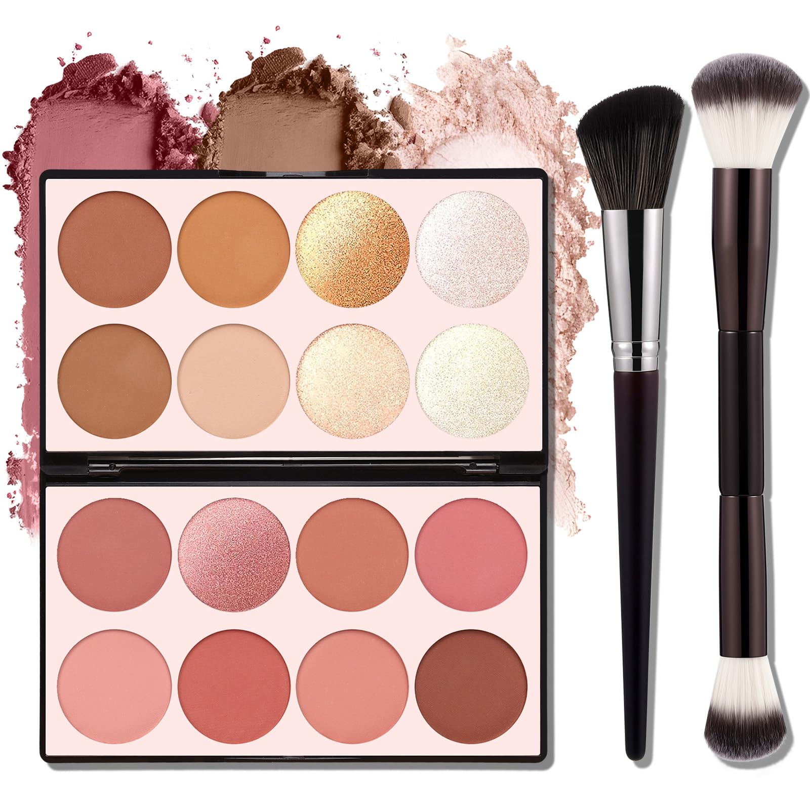 Photo 1 of 16 Color Contour Palette Makeup with 2 Brushes - Blush Highlighter Bronzer All-in-One Makeup Palette Contour Set - Face Cosmetics Gift, Holiday Beauty for Women (SET2)