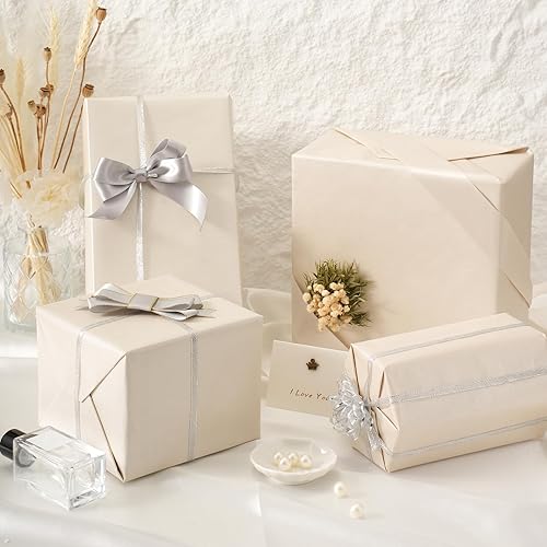 Miniatura 6 de Juertime Papel de regalo mate blanco roto, papel de regalo reversible con brillo perlado perfecto para bodas, día de San Valentín, cumpleaños,