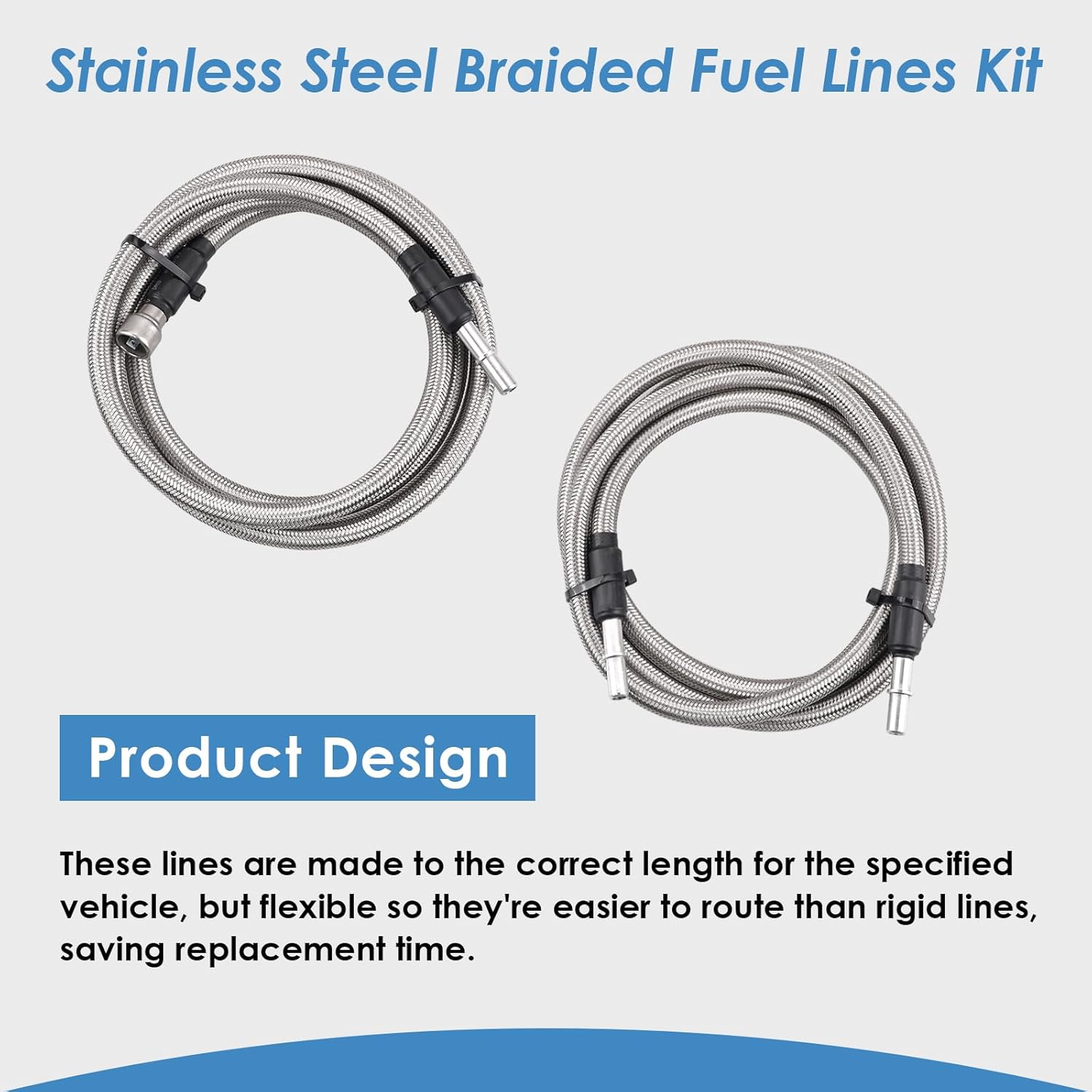 819-816 Stainless Steel Braided Fuel Lines Kit, Compatible with Silverado Sierra 1500 2500 3500 HD 2004-2010, Replace# 15946184 15946199 15946178 19356397