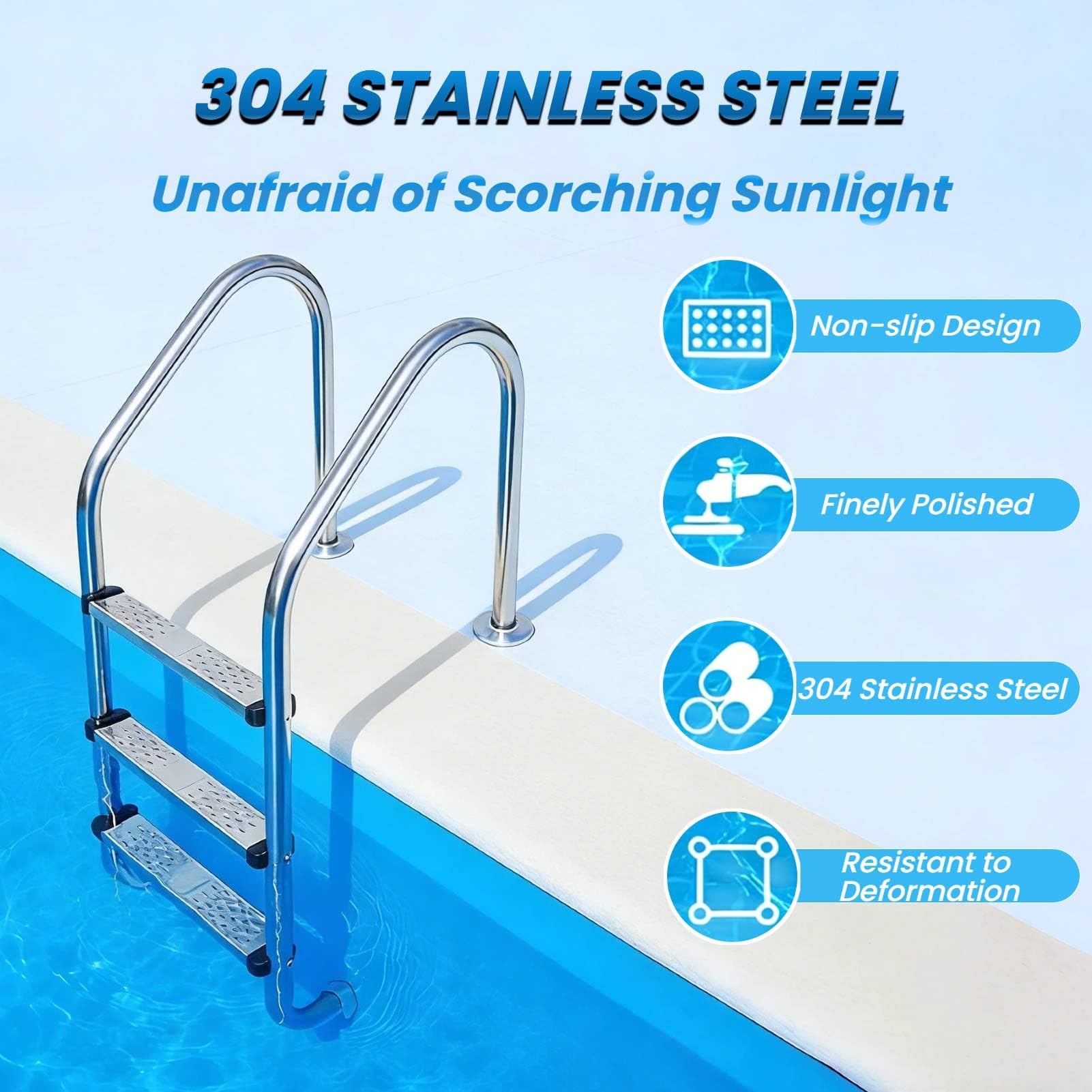 Scala per Piscina in Acciaio Inox Resistente con gradini Antiscivolo, Facile da installare per Piscine interrate, per Uso Interno/Esterno, 2 gradini