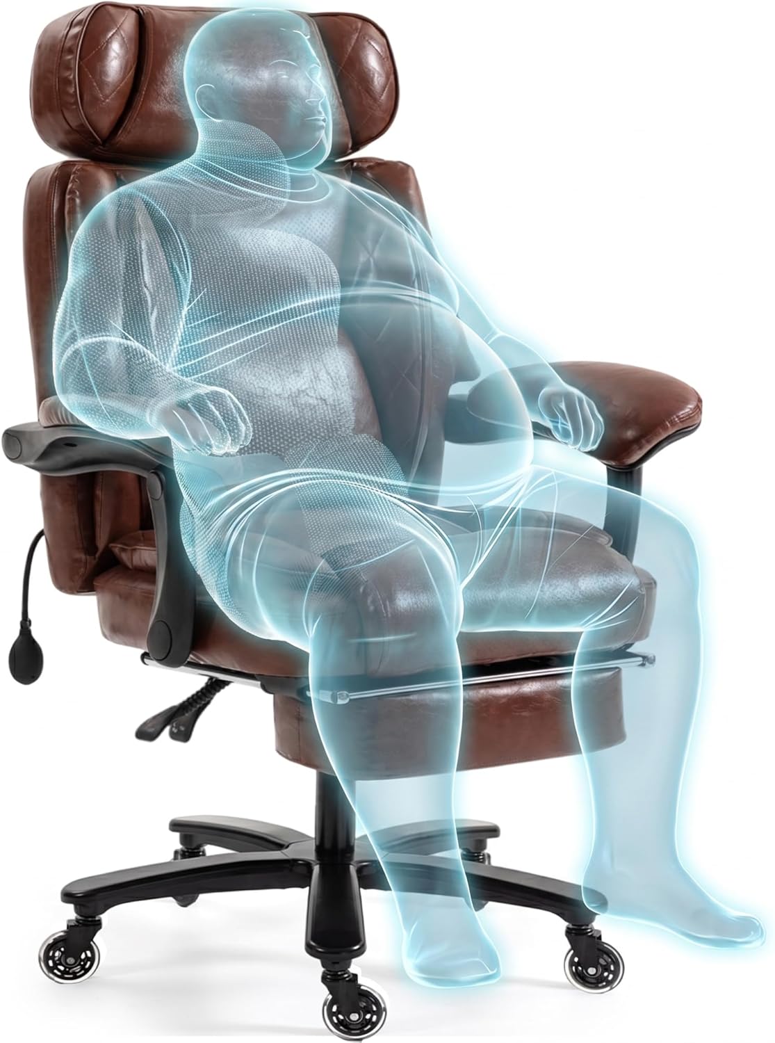 750 LBS Big and Tall Office Chair, Heavy Duty Executive Chair with Adjustable Headrest & Lumbar, Breathable Faux Leather, Linkage Armrests, Quiet PU Wheels, Footrest, Brown