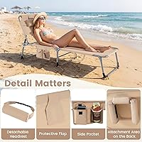 Vista 8 de COSTWAY Silla de salón plegable de playa, silla de bronceado con agujero para la cara, respaldo ajustable de 5 posiciones, almohada y bolsillo