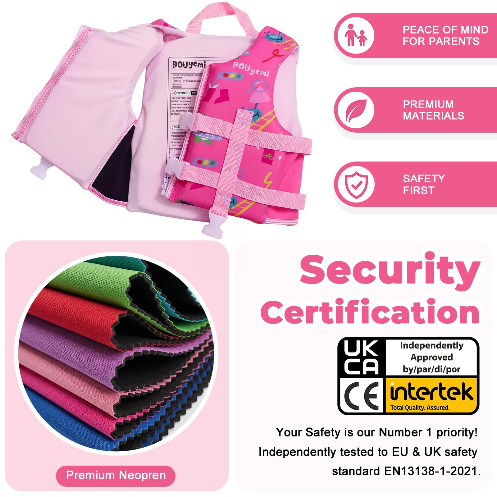 Chaleco de Natación para Niños Chaleco Flotador Bebe Kids Swim Vest Float Jacket, Chaleco de Piscina con Tirantes Dobles Ajustables, Ayuda de Natación a Partir de 2 a 3 Años para Niños