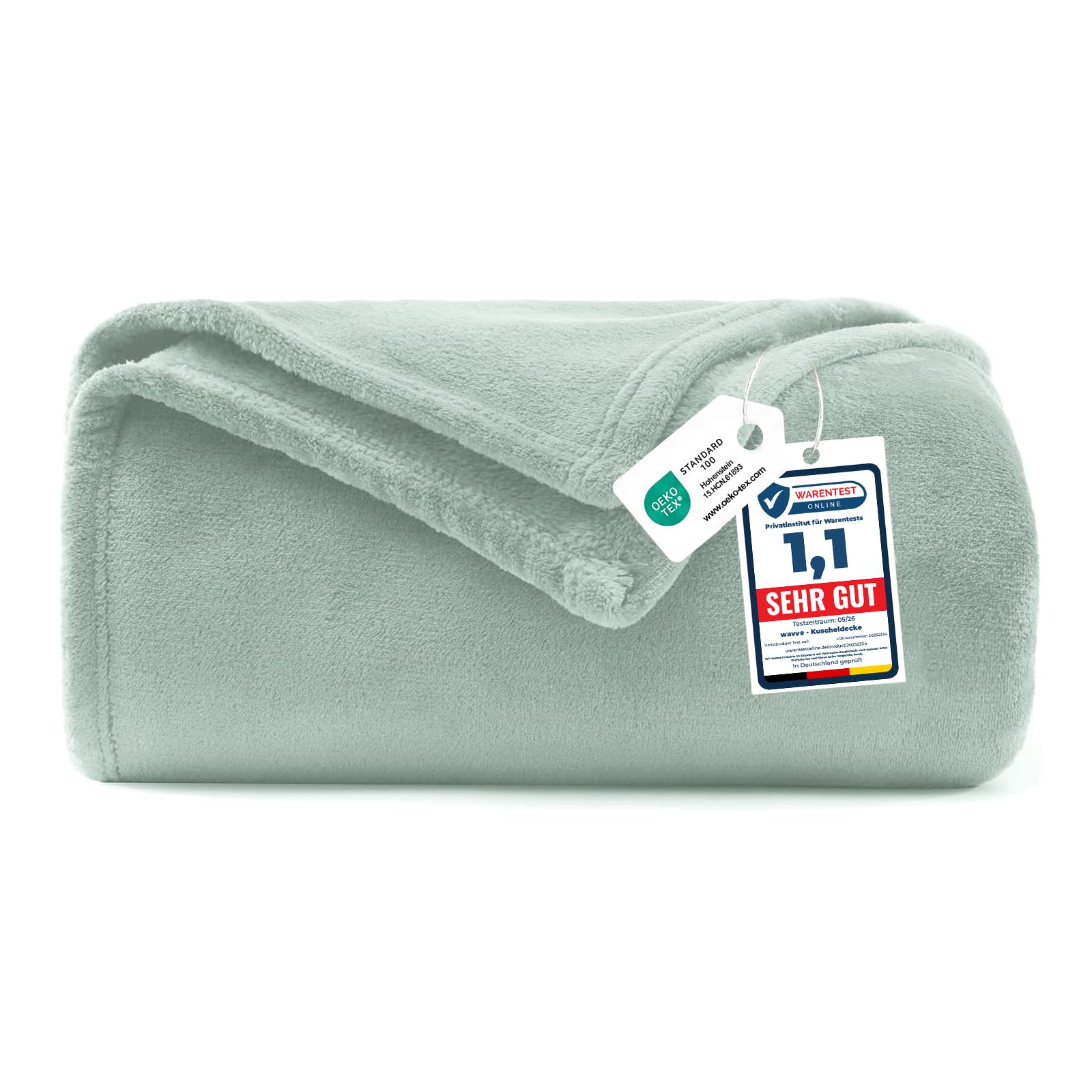 WAVVE Koc polarowy Sage Green Sofa Throw 4ft x 5ft - Puszysty, miękki, ciepły, wszechstronny koc na sofę/kanapkę/łóżko, rozmiar pojedynczy, 130x150 cm