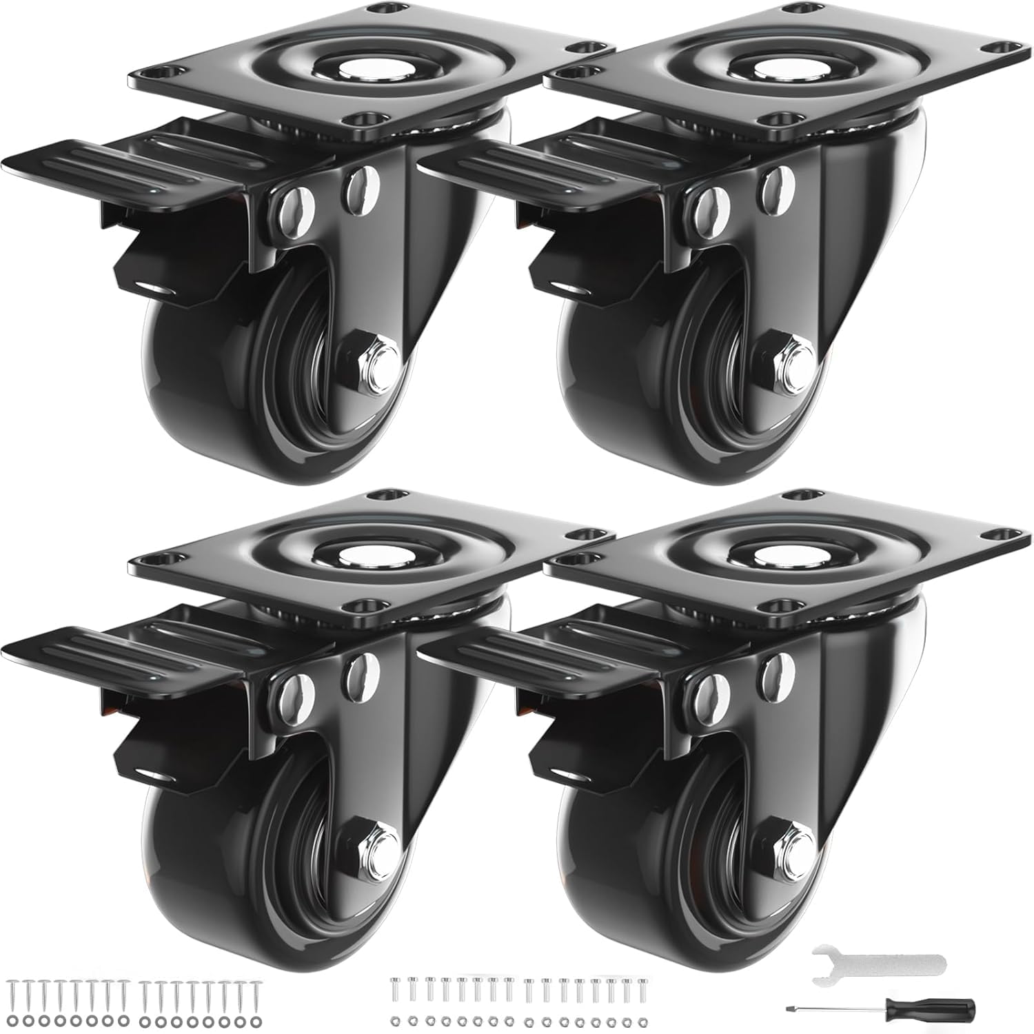 Photo 1 of 2 Inch Caster Wheels Heavy Duty, Casters Set of 4 with Brake, Locking Industrial Swivel Top Plate Casters Wheels for Furniture and Workbench Cart(Two Hardware Kits Include)