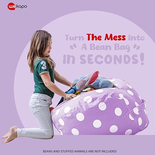 Miniatura 29 de WEKAPO - Puf con cremallera para guardar juguetes de peluche, hecho de lona de algodón de alta calidad, extragrande de 38 pulgadas, ideal para los