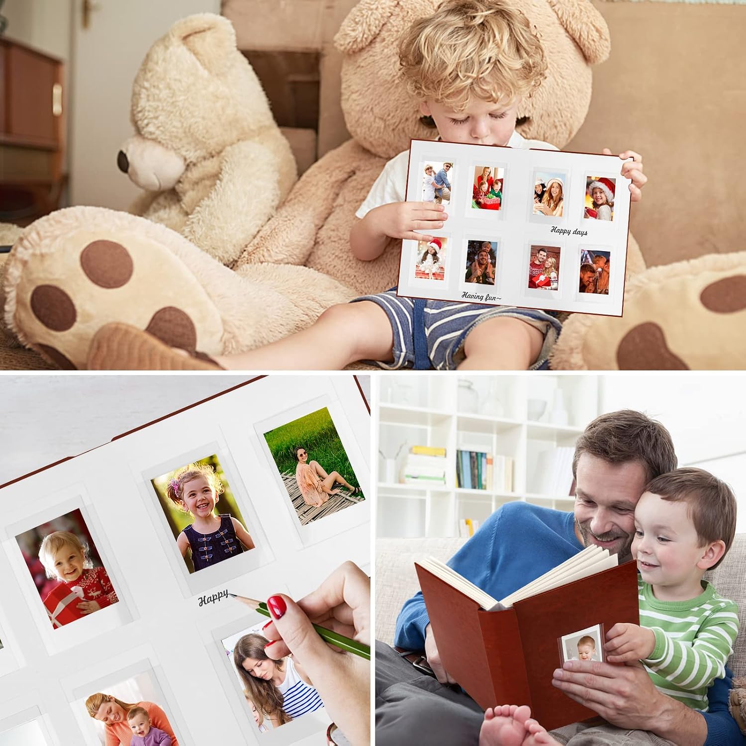 Veicevol Photo Album with Writing Space for Fujifilm Instax Mini 12 11 9 40 90 8 7 Evo Liplay Instant Camera, 128 Pockets Photo Album for Polaroid, Leather Cover Handmade Paper 2x3 Photo Album, Brown
