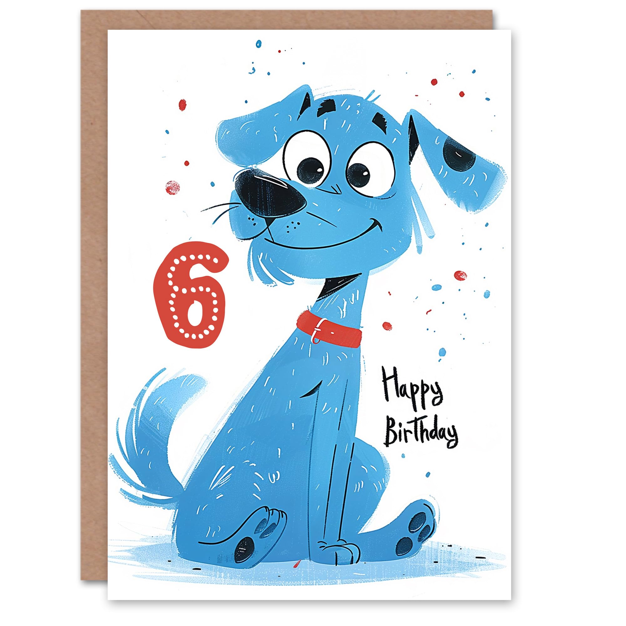Artery8 Birthday Card Blue Dog Lover Puppy Cartoon Cute 6th 6 Year Old For Child Kids Son Daughter Greeting Card