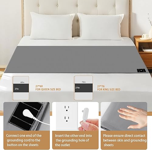 Miniatura 6 de Sábanas de tierra para cama tamaño Queen, sábanas de cama con tierra con 10% de fibra plateada, sábanas de tierra para un mejor sueño, energía,