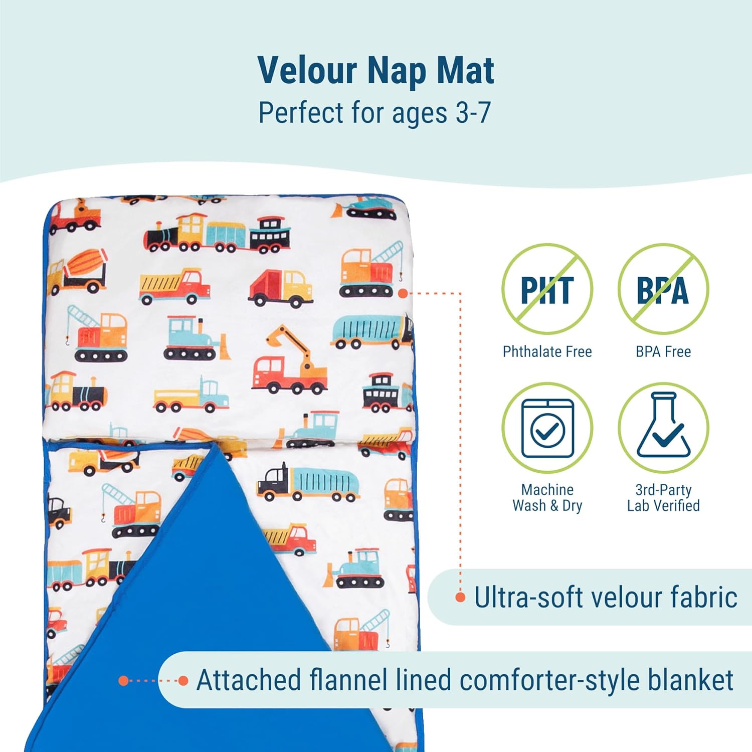 Wildkin Kids Velour Nap Mat – Soft, Cozy, Convenient for Daycare & Preschool