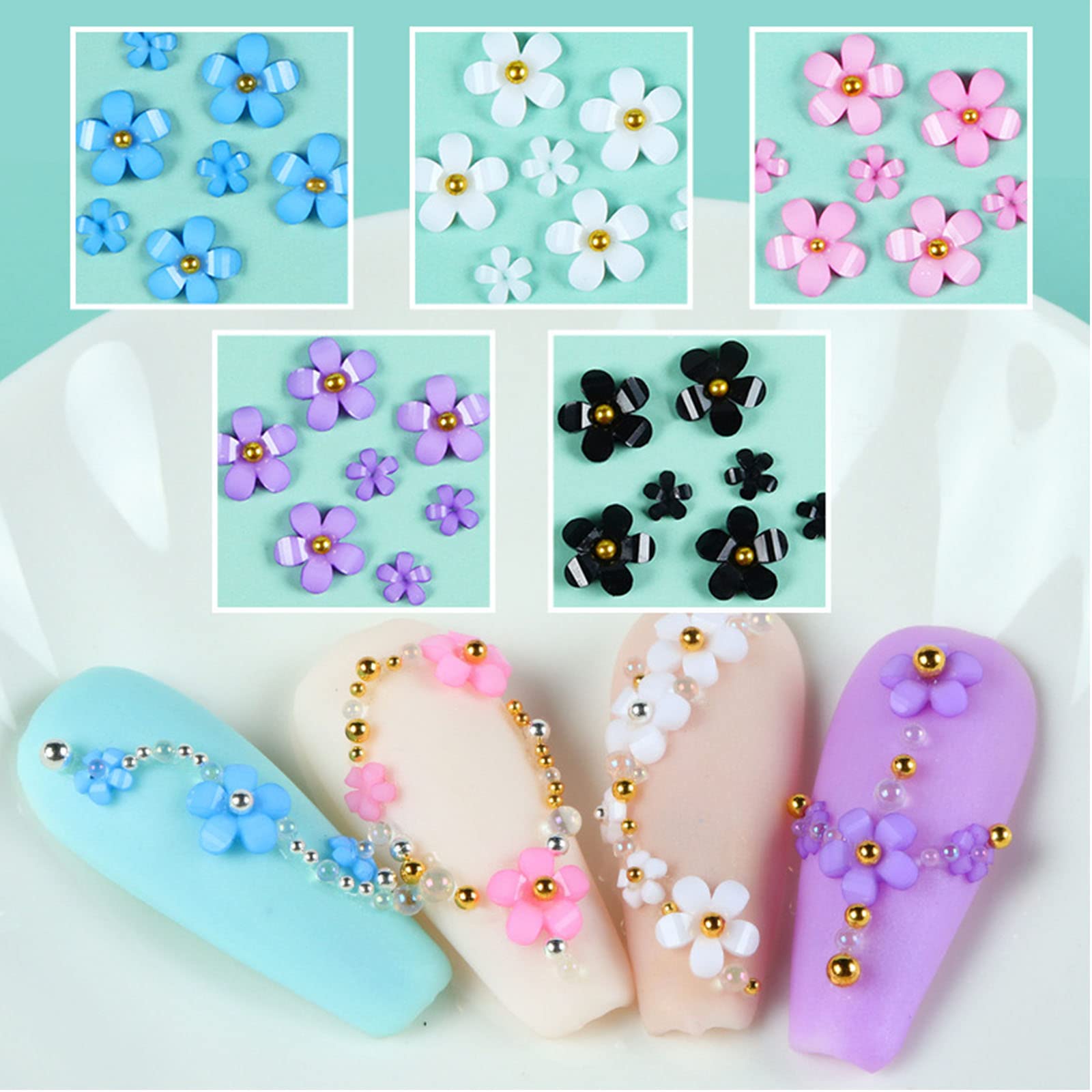 3D Acrylic Colorful Flower Art Decals For Rhinestone With Beads For Women Girls Decorations