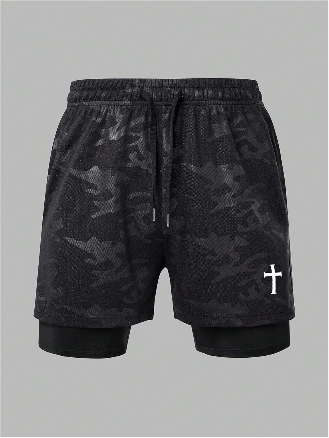SHENHE Men's 2 in 1 Running Shorts with Liner Cross Shorts Jesus Graphic Gym Workout Bottoms