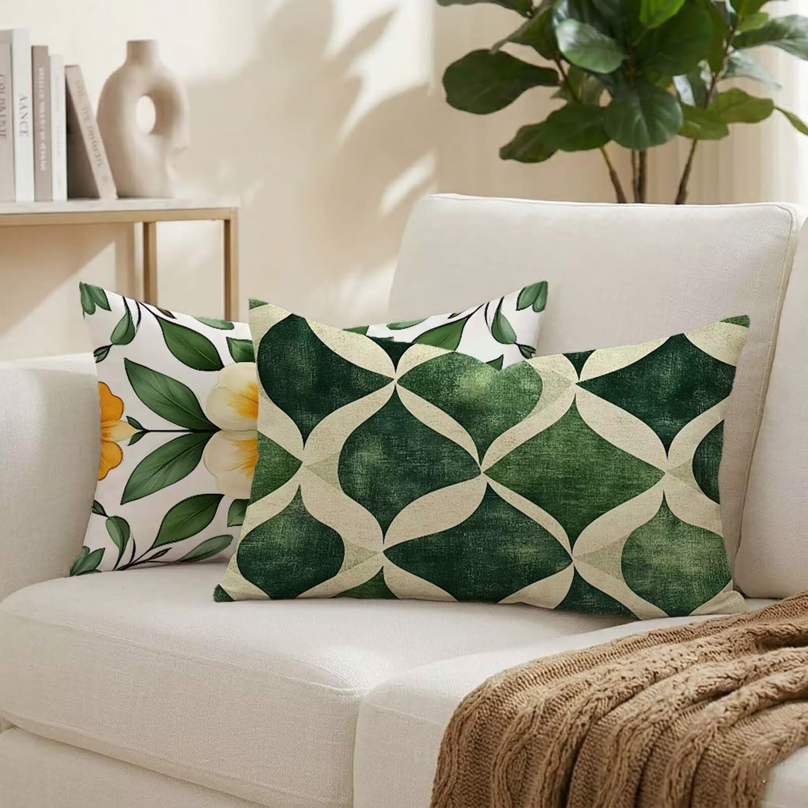 Housse coussin exterieur rectangulaire 50x80 vert canape | Lot de 2 taie oreiller