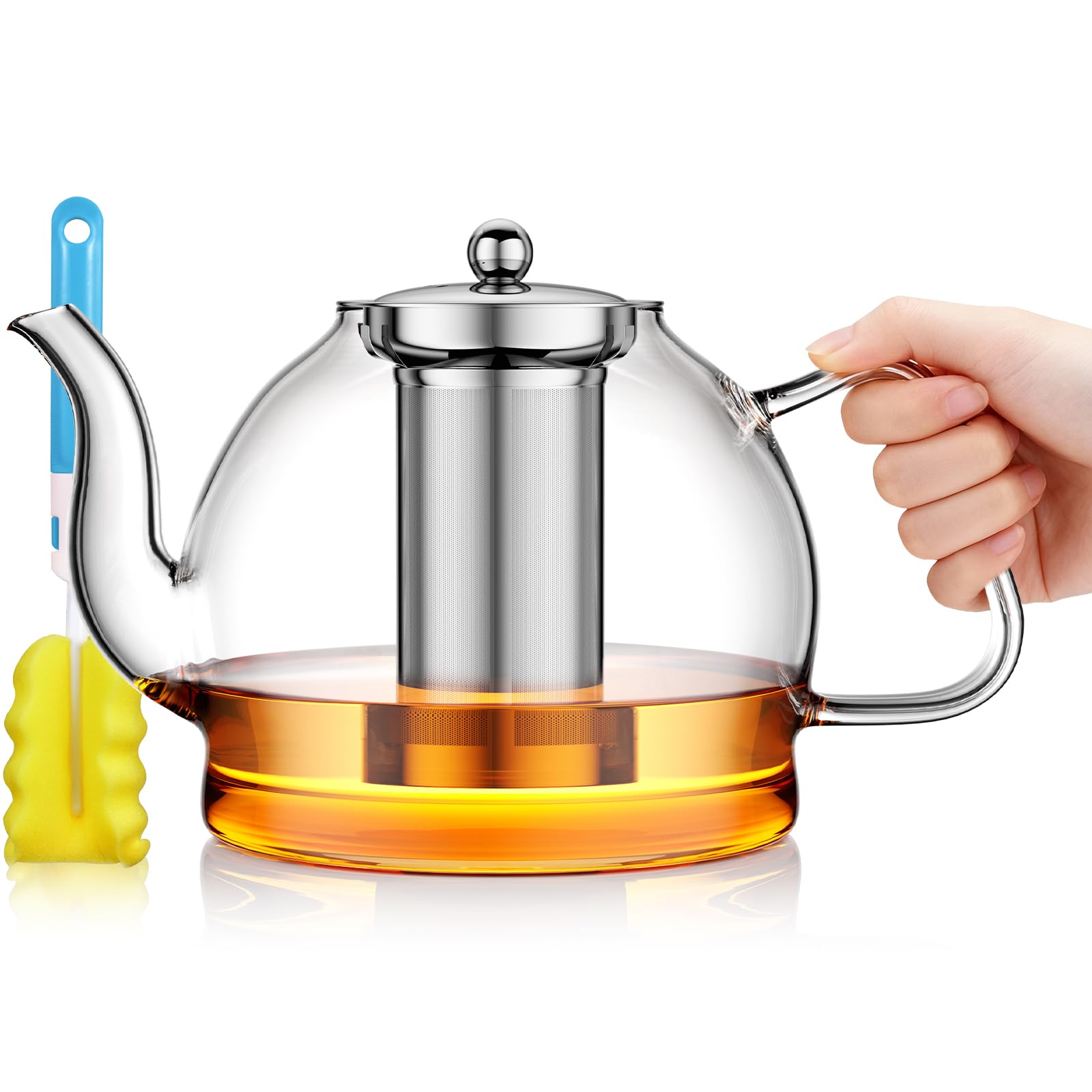 MINO ANT 1800ml Glass Teapot with Infuser, Stovetop Safe Large Tea Pot