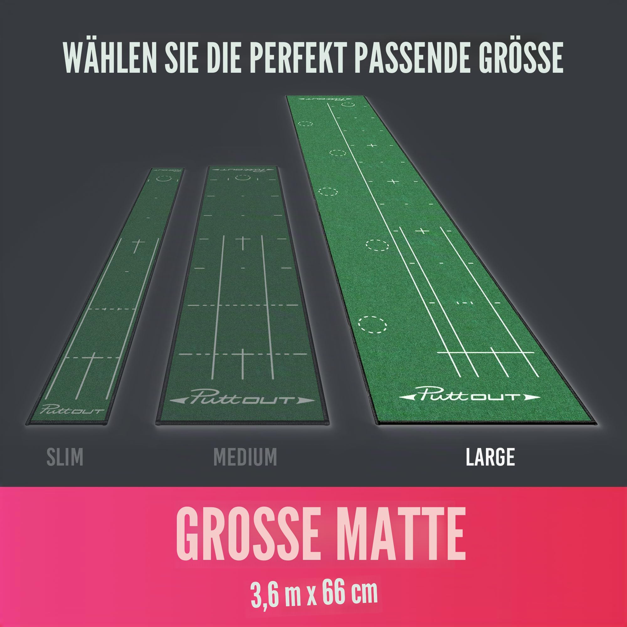 PuttOut Golf-Puttingmatte, groß, 367 x 67 cm