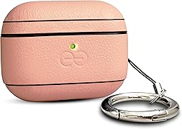 Dreem Vegan Leather AirPods Pro 3 Case Cover, Keychain Carabiner Clip, for Apple AirPods Pro 3 Case, Leather + Protective Hard Plastic Shell, MagSafe OK, with Reveal Motion Effect [Om:Pink]