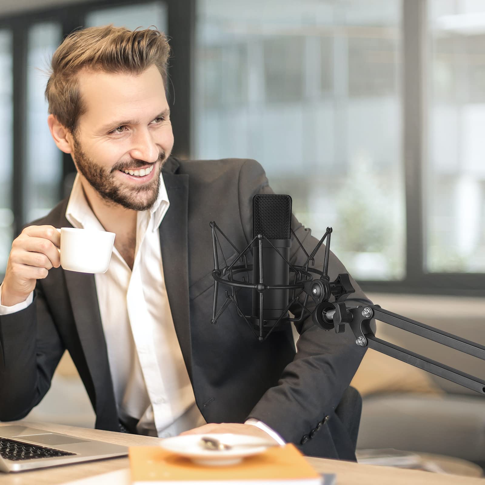 Geekria for Creators Support de Microphone Compatible avec TONOR Q9, TC20, TC40, TC-2030, Adaptateur de Suspension Anti-Vibration pour Micro, Pince de Support de Micro (Noir/métal)