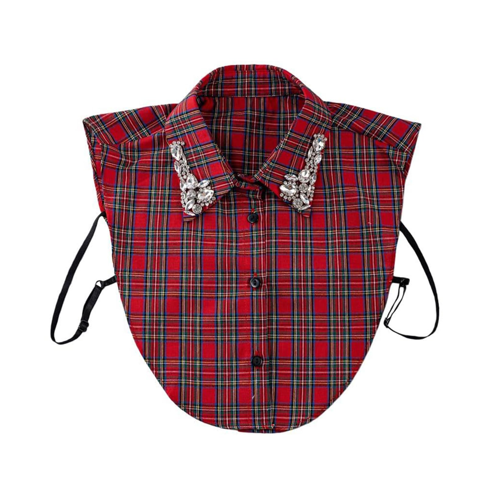 RKJRTK Red Christmas Plaids Rhinestone Detachable Collar, Elegant Plaids Detachable Collarm Rhinestones Embellished Polyester For Formal Wear Professional Faux Collars Accessory