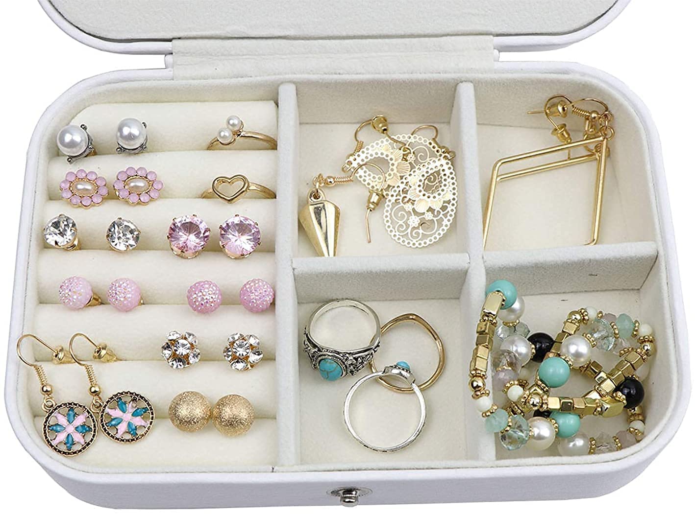 Joyero, joyero portátil con Espejo, joyero de Piel sintética para Anillos, Collares, Pulseras, Pendientes