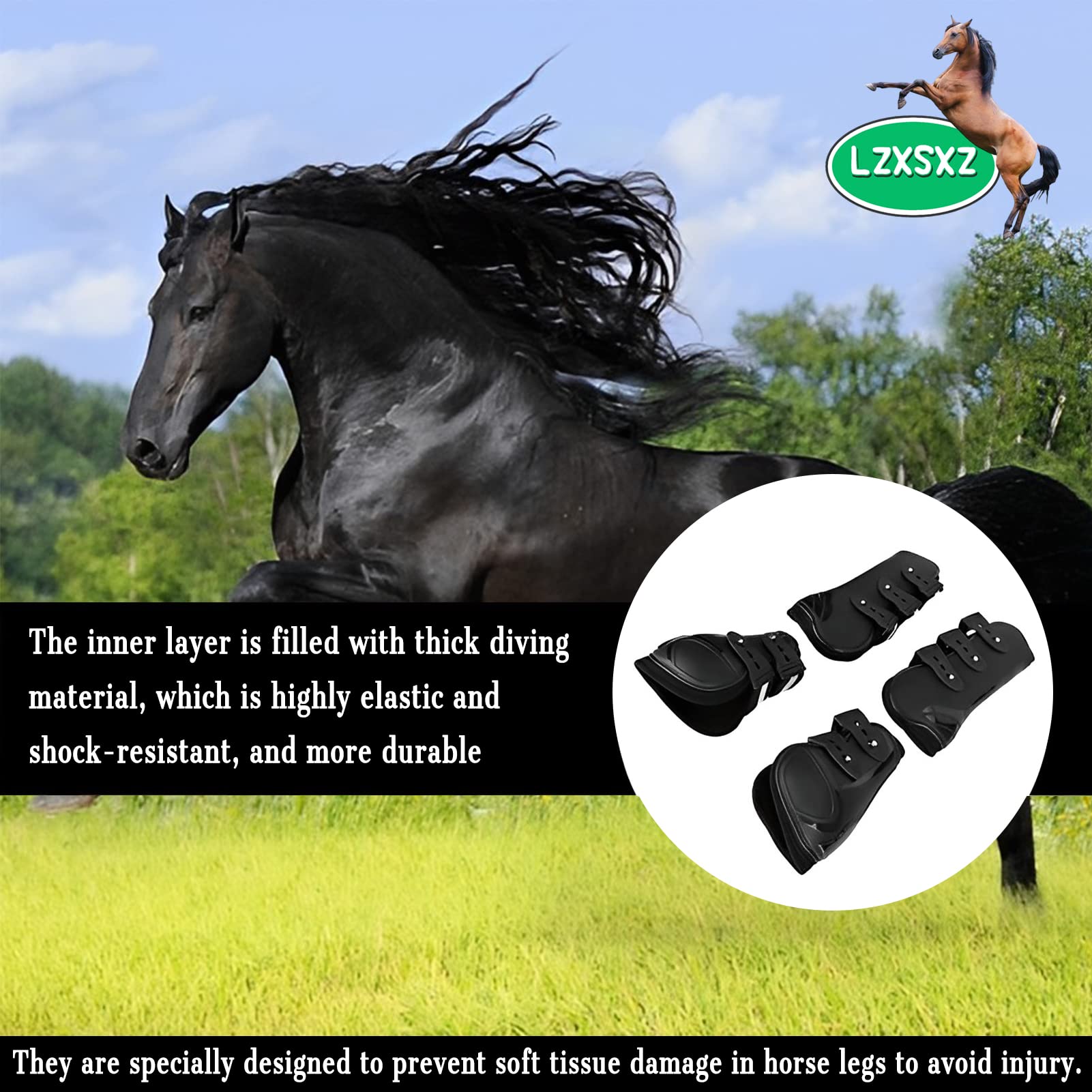 4PCS Protezione per Le Gambe del Cavallo, Stivali Elastici per la Protezione del Cavallo Addensare Stivali da Salto Anteriori in PU Protezione per Le Gambe, Protezione per Le Gambe delle Gambe