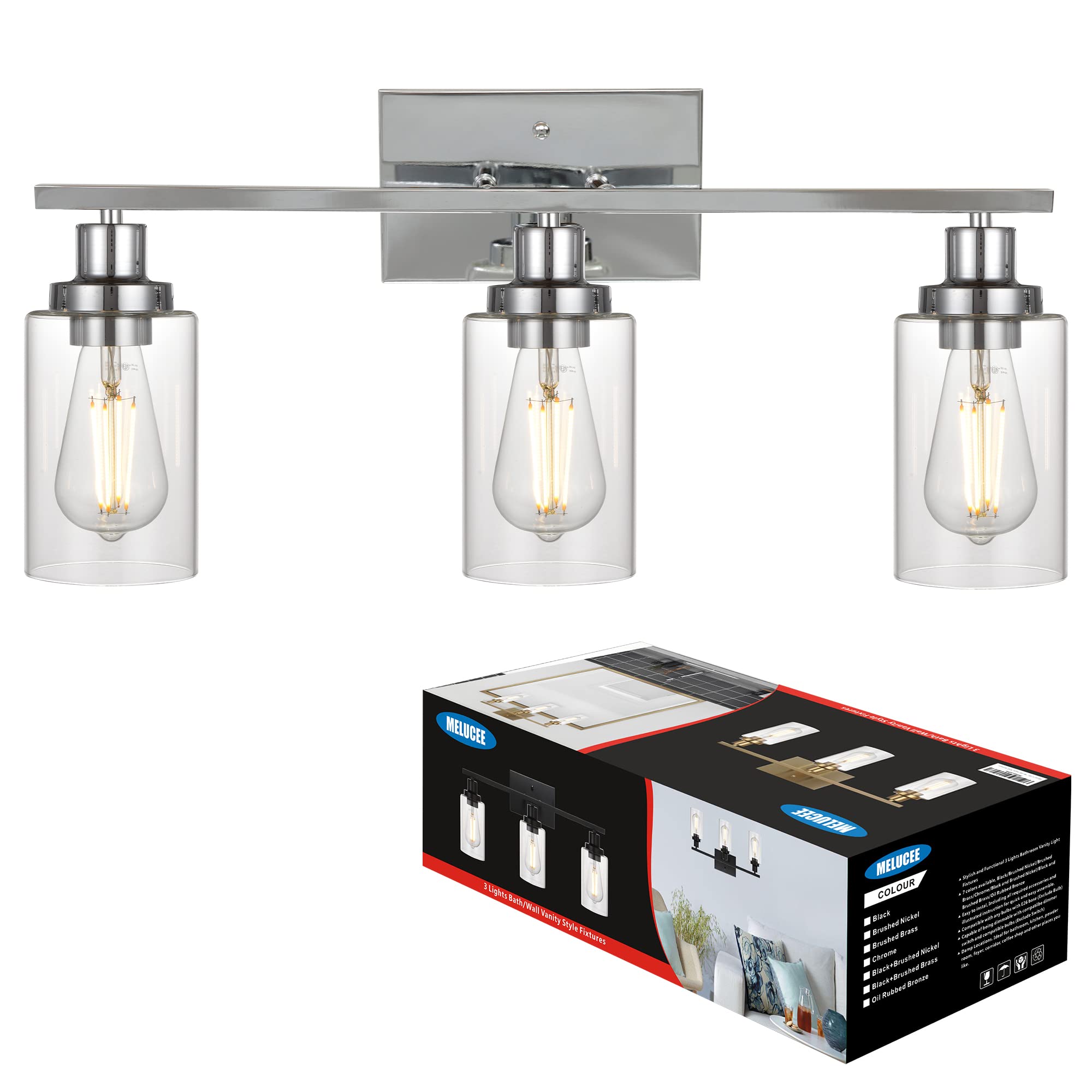 Photo 1 of ***USED - LIKELY MISSING PARTS - UNABLE TO VERIFY FUNCTIONALITY***
MELUCEE Modern Bathroom Lighting Fixtures Chrome Finish, 3-Light Vanity Lights Contemporary Style Wall Sconce with Clear Glass Shade for Hallway Entryway Kitchen Bedroom Chrome 3-Light