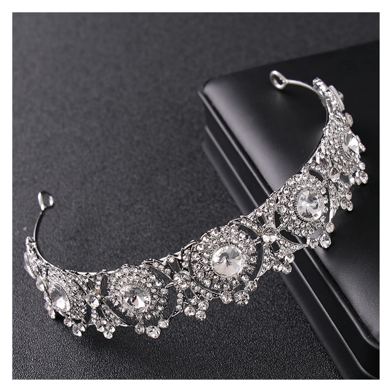 Kryształ w kolorze srebrnym Rhinestone Princess Prom Korony i tiary Diadem Pałąk dla kobiet Akcesoria do włosów dla panny młodej Biżuteria Tiara (kolor metalu: srebrny)