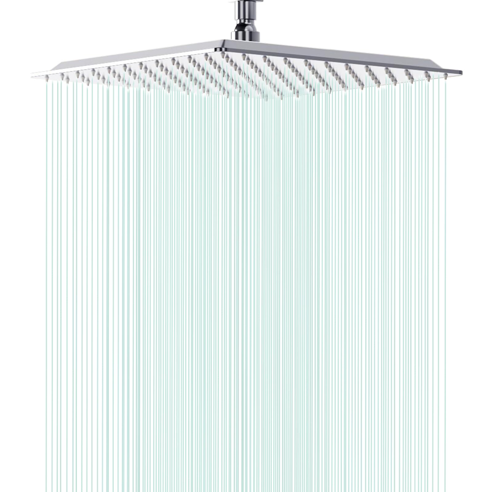 AULLEND Rainfall Shower Head - Thickened Stainless Steel Large Rain Shower head with High Flow, Waterfall Bathroom Square Showerhead with Soild Brass Pivot Ball - Ceiling or Wall Mount (12" Chrome)