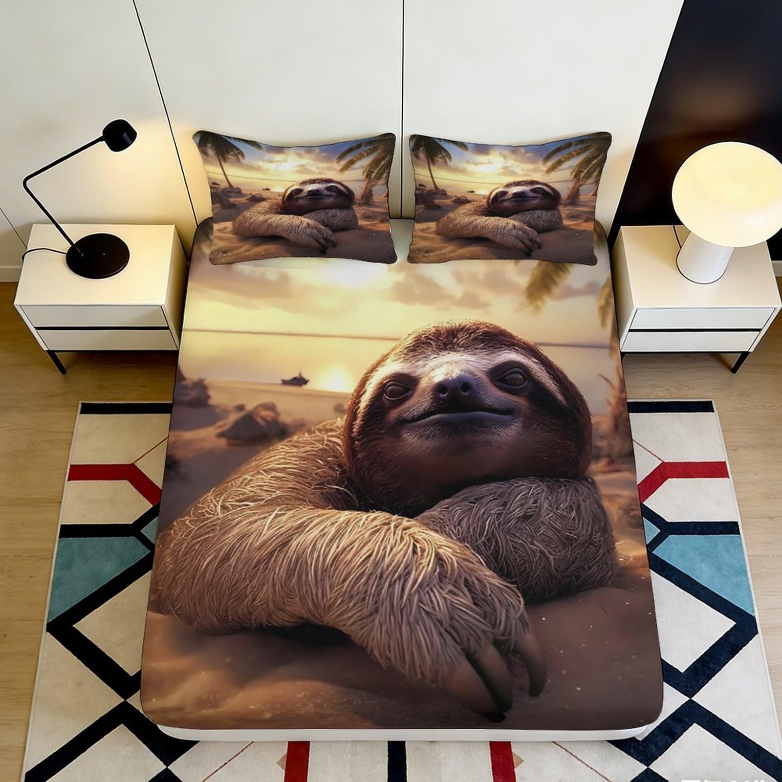 3D Printed Sloth Fitted Sheet Microfiber Deep Pocket Non-Slip Bedroom Bedding Sloth Mattress Fitted Cover Elastic Hem Washable Mattress Protection 200x200x25cm 90x200x25cm