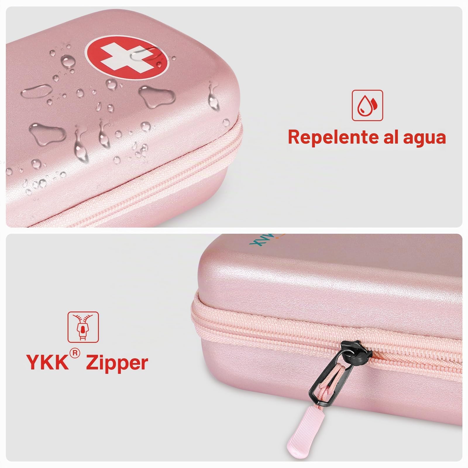 MEDMAX EpiPen Bolsa de Viaje, Rígido Concha Dura Estuche, Portátil Medicamentos Organizador para 2 EpiPens, Asthma Inhaler, Anti-Histamine, Auvi-Q, Allergy Medicine Essentials, (Oro rosa)