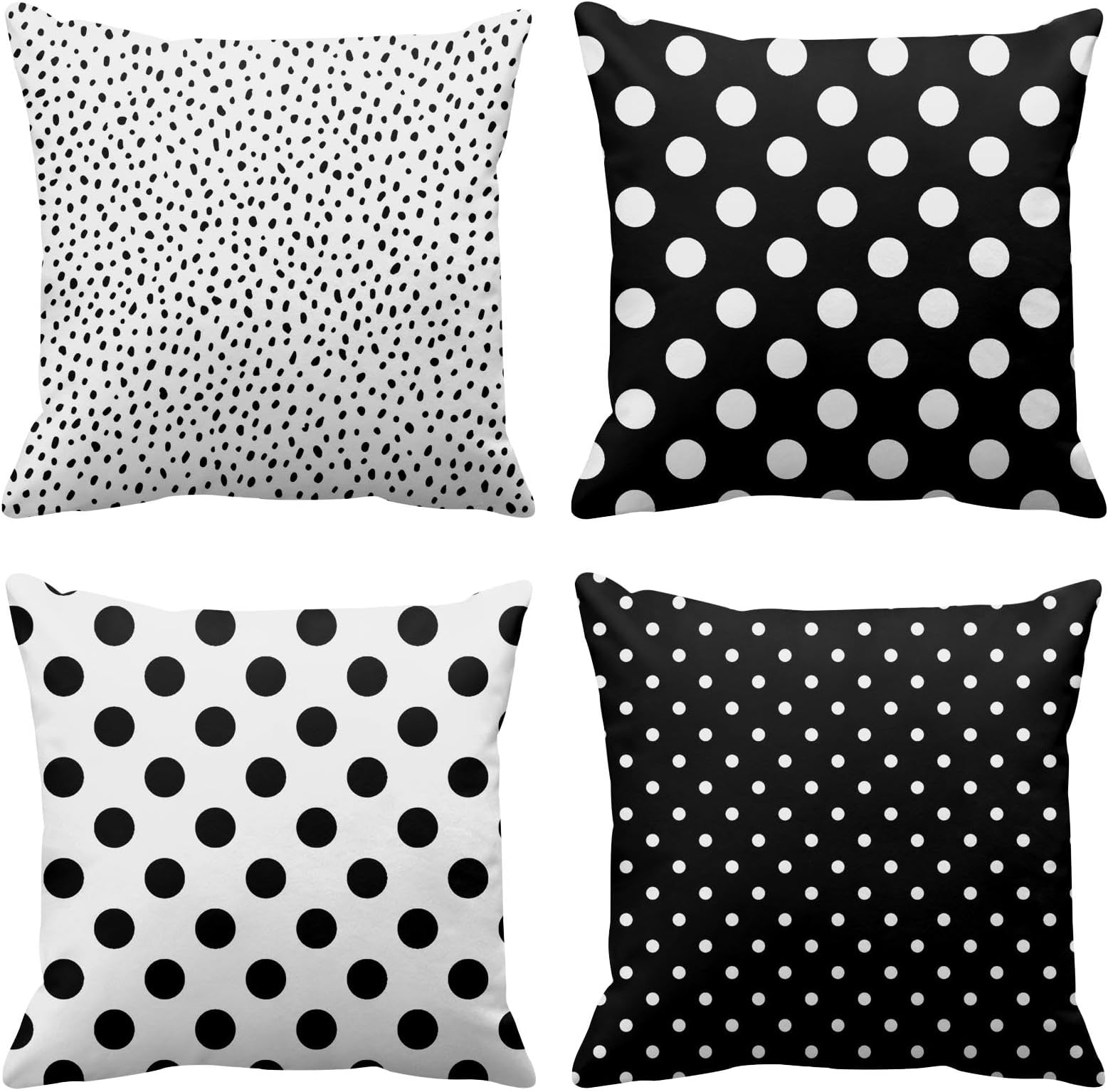Set of 4 Throw Pillow Covers Polka Dot Black and White Spot Simple Structure Abstract with Decorative Pillow Cases Home Decor Square 20x20 Inches Pillowcases