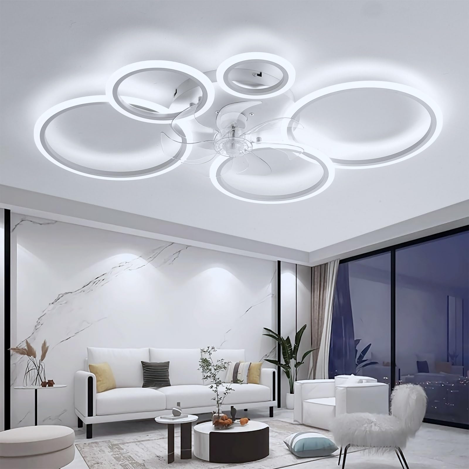 100CM Stumm Deckenventilator mit Beleuchtung Modern Lichter, LED 130W Dimmbar mit Fernbedienung, Ventilator Deckenleuchte für Wohnbereich Schlafzimmer Küche, 6 Geschwindigkeiten (Weiß)