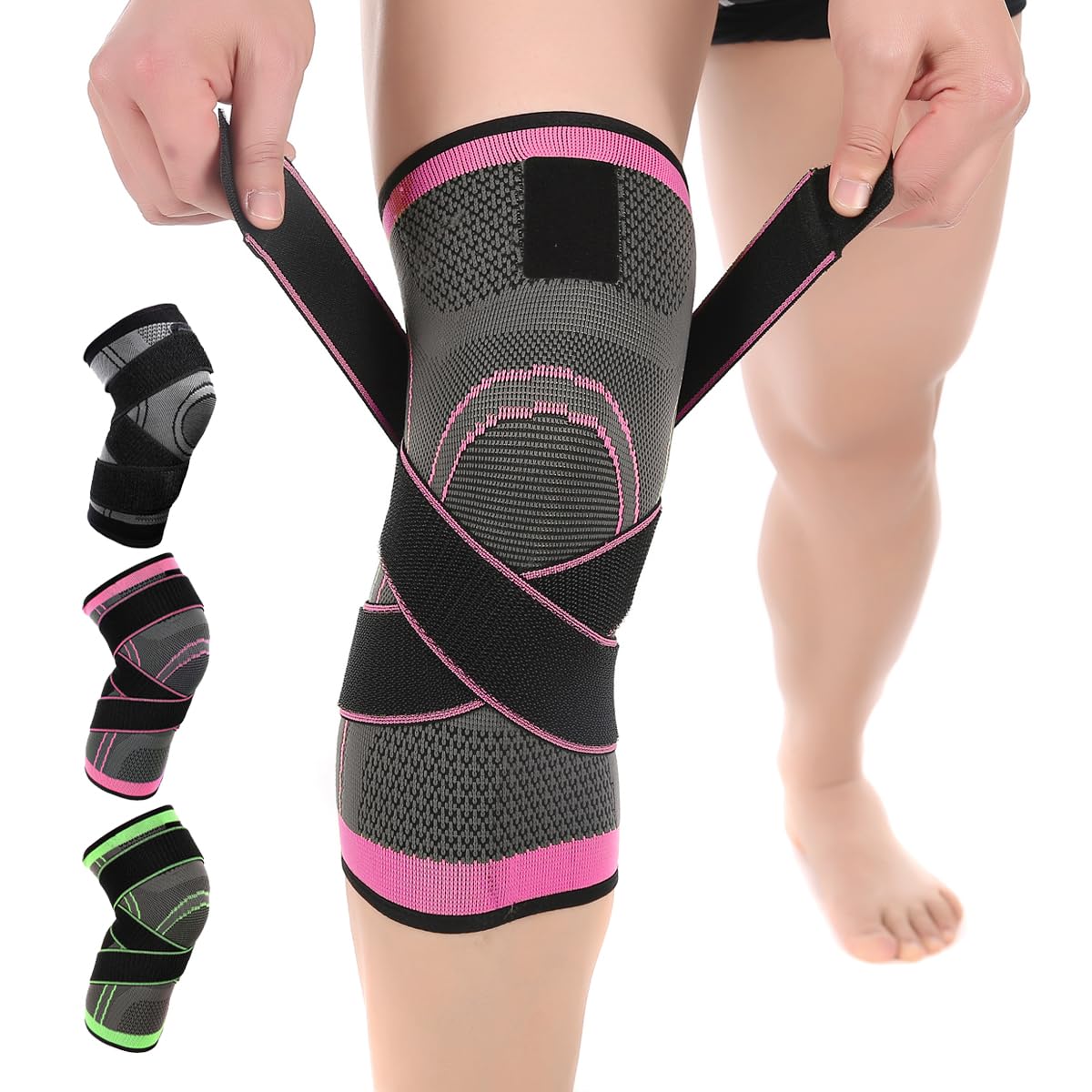 Kiavox Knee Compression Sleeve with Strap, 1 Pack High Stretch Knee Brace for Women Men, Knee Support for Knee Pain Relief Arthritis Meniscus Tear