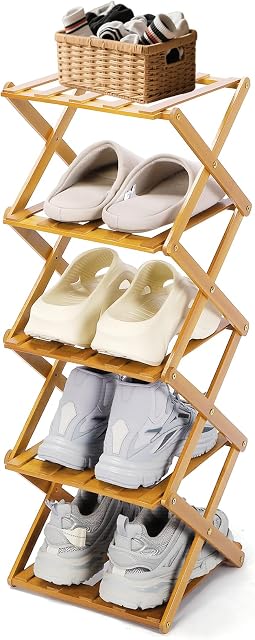 Foldable Shoe Rack, Standing Shoe Storage Shelf, Space Saving Folding Shoes Standing Organizer for Entryway Closet Bedroom Hallway (5 Layers, Color)