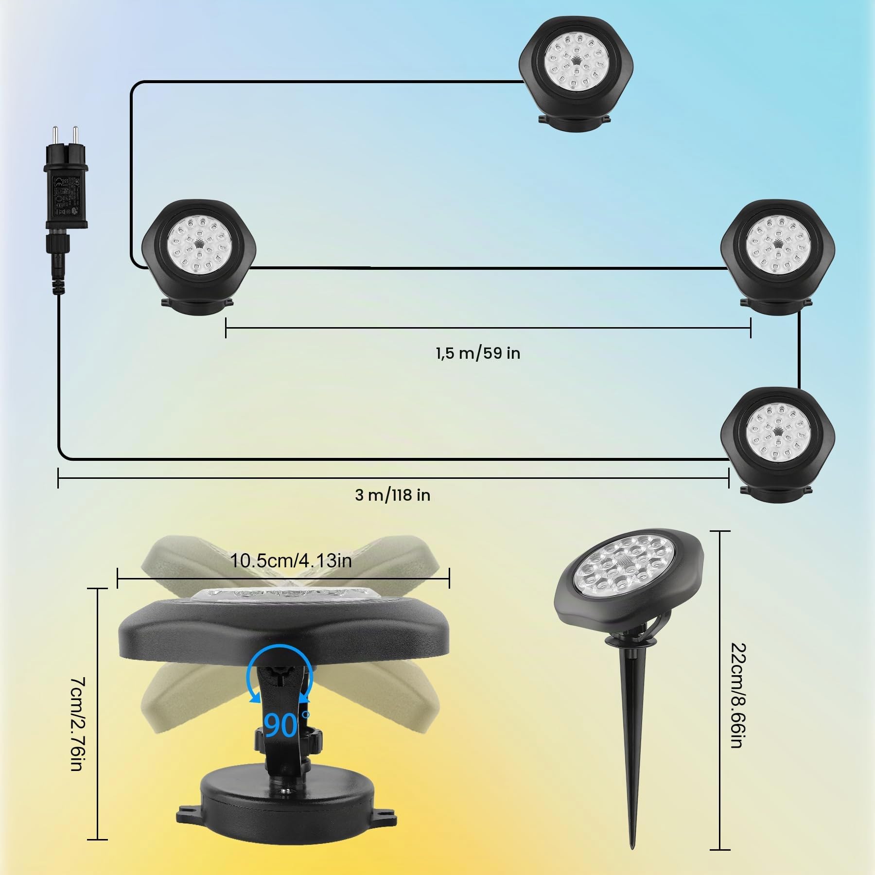 NATPOW Lumières LED Submersible RGB, Projecteurs Lampe spot avec Bluetooth APP Contrôle, IP68 Etanches Eclairage Multicolores pour Aquarium, Jardin, Cour, Piscine, Fontaine 4-en-1