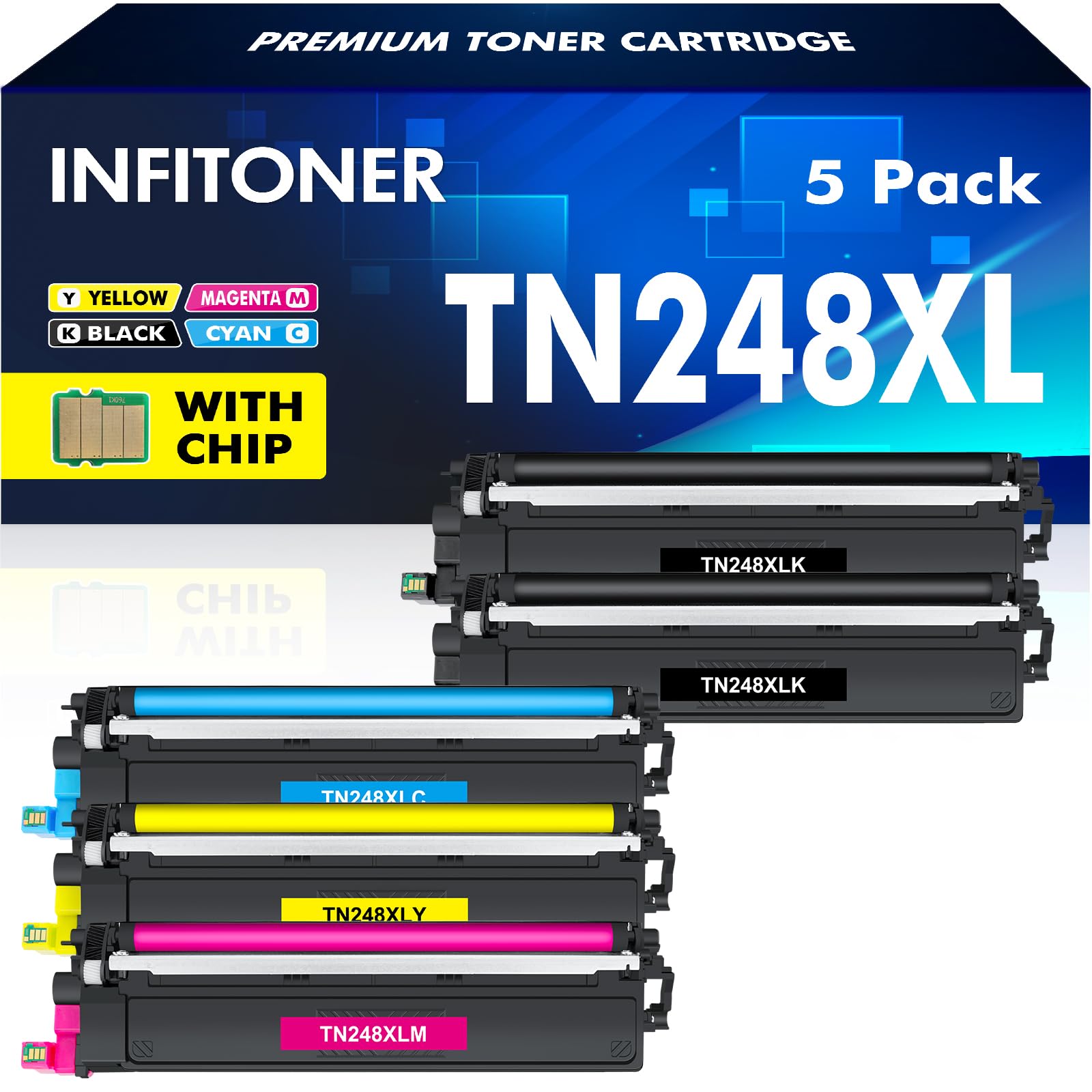 TN248XL TN248 DCP-L3560CDW Toner : Lot de 5 Compatible pour Brother HL-L3240CDW TN-248XL TN -248 MFC-L3740CDW MFC-L3760CDW DCP-L3520CDW DCP-L3520CDWE MFC-L8390CDW TN 248XL TN-248VAL 248CMYK