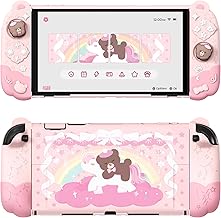 playvital Coque pour Nintendo Switch 2 Console avec Cover Grips Silicone Joycon pour Switch 2 & Capuchon Joystick Étuis Housse Dockable-Rose,Style Ours