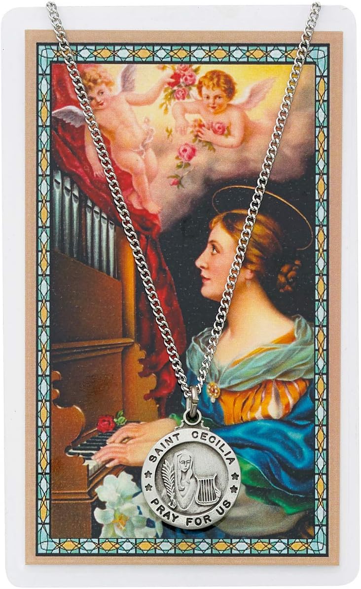 St Cecilia Prayer Card With Medal Patron Saint Catholic Christian Pendant Charm