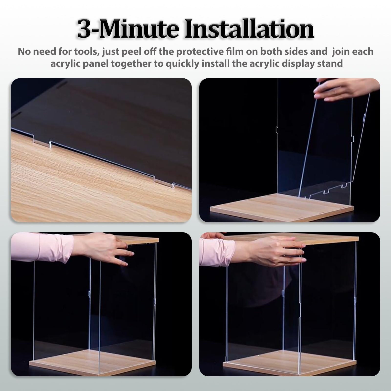 UrbanUp Urna Metacrilato Caja Acrílica Personalizable con Base y Tapa de Madera. Vitrina Transparente 60,50,40,25,30,25,20,15,10cm de Altura, Ideal para Guardar Trofeos, Adornos.(10x15xH30cm/4x6x12)