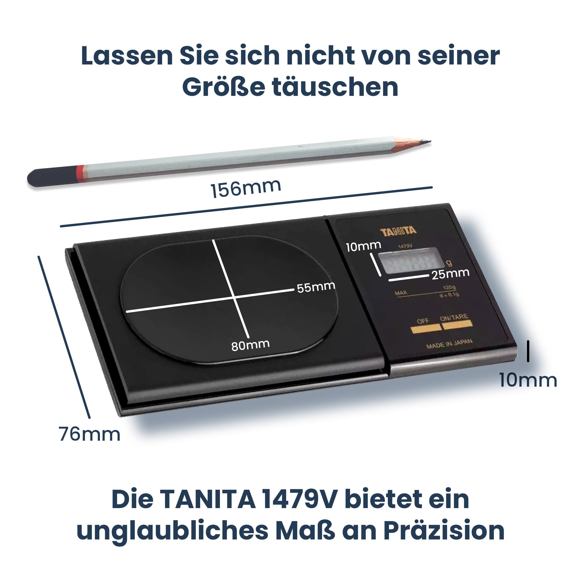 TANITA Mini-Waage 1479V – Kleine Digitale Präzisionswaage mit 0,01 g Genauigkeit – Hergestellt in Japan, 120 g Kapazität, LCD-Display
