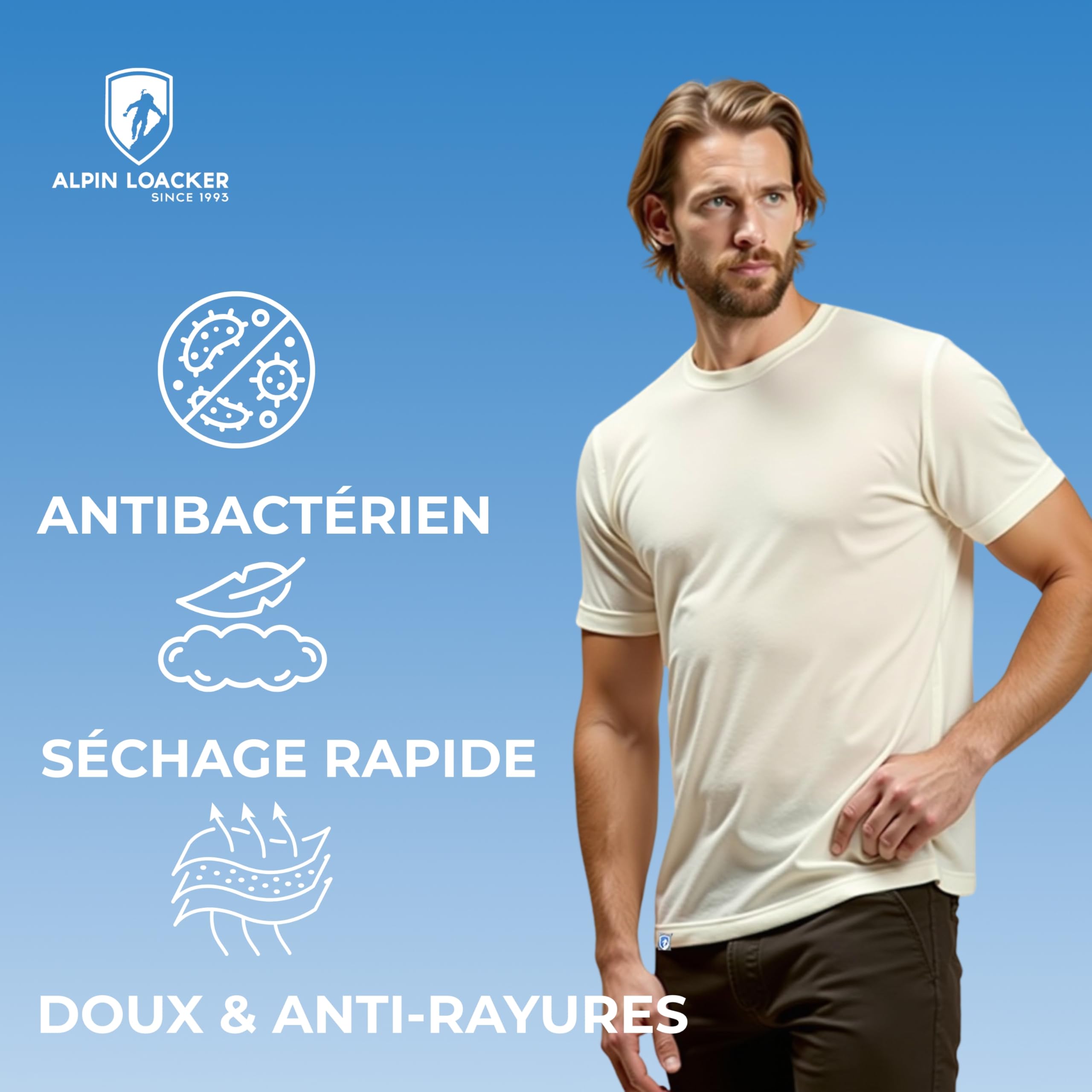 ALPIN LOACKER T Shirt Laine Mérinos pour Hommes de Randonnée en Tshirt Sport Manche Courte