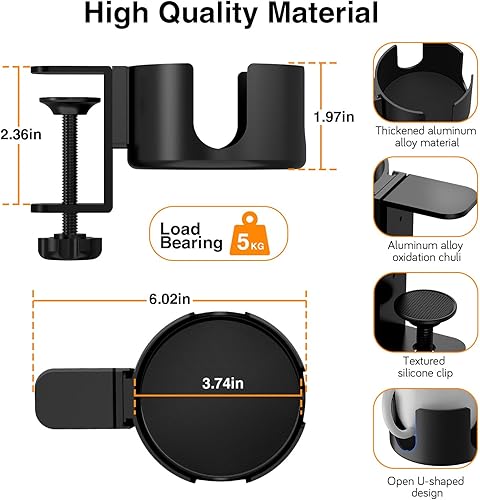 Miniatura 2 de ONDAIUN - Portavasos de escritorio, 2 en 1, soporte para auriculares, soporte para auriculares de aleación de aluminio giratorio de 360, soporte