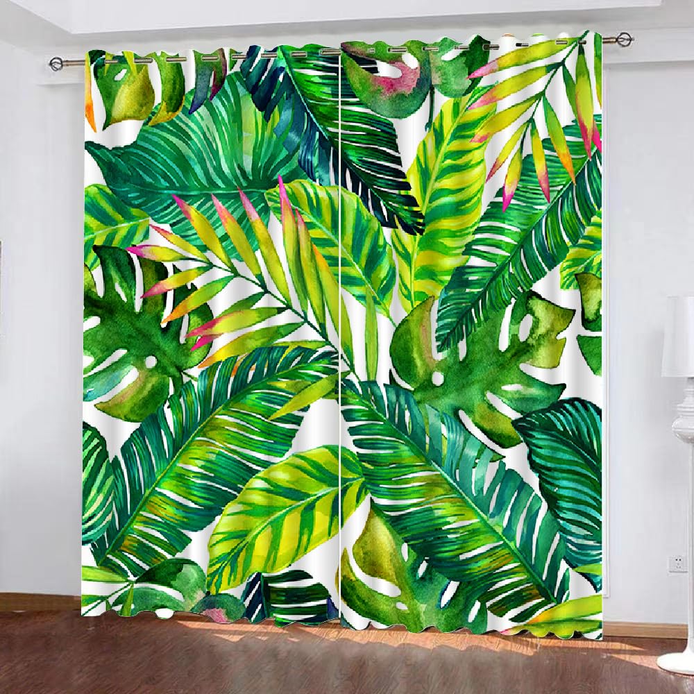 MARBRE 3D Palm Leaves Blackout Curtains Polyester Fabric 2 Panels 117x229cm Thermal Insulated Room Darkening Eyelet Curtain Tropical Plants Window Drapes for Home Decoration(Image 17-8)