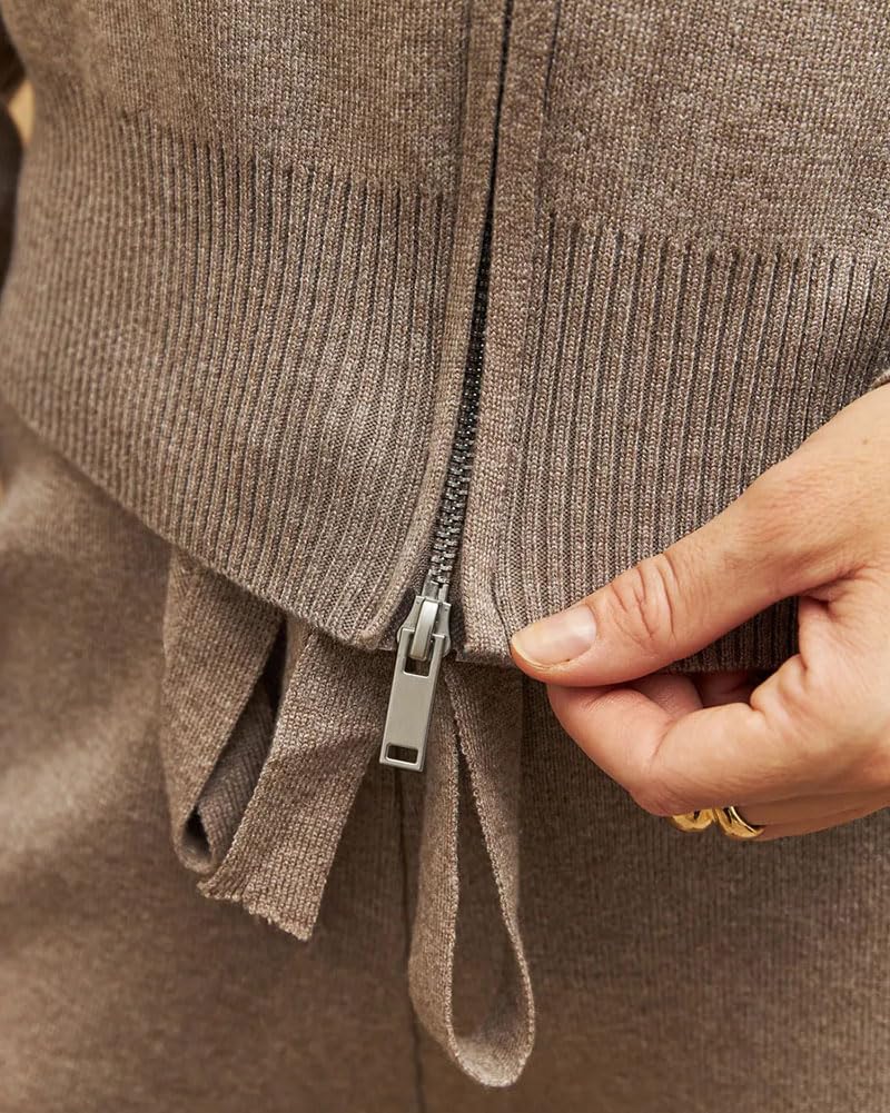 Tuta in maglia Donna Completo Sportivo Due Pezzi Casual Elegante Tute da Ginnastica Felpa con Zip Manica Lunga Pantaloni a Gamba Larga Invernale Autunno Abbigliamento